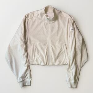 Alo Yoga Jacket Women's Small Cream Textured Full Zip Outerwear Athleisure